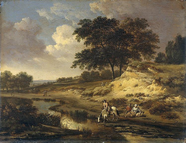 Jan Wijnants Landscape with a rider watering his horse. oil painting image